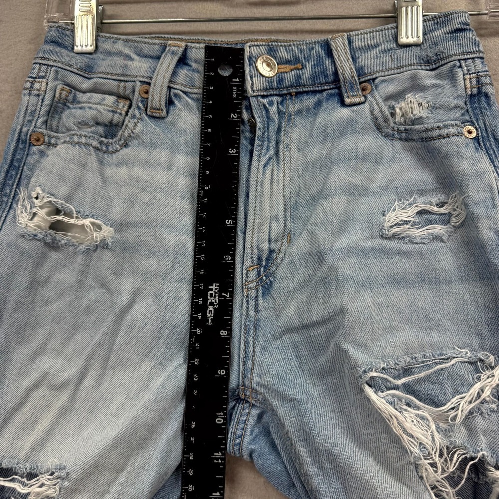 American Eagle Mom Jeans Womens 000 Fits 26x27* Blue Pants Distressed Straight - Picture 8 of 13